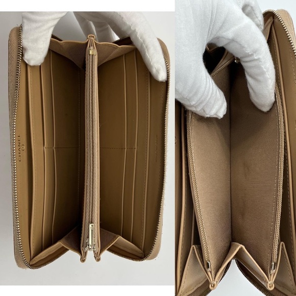 ❌SOLD❌Authentic Chanel beige quilted caviar round zip long wallet - Picture 5 of 12